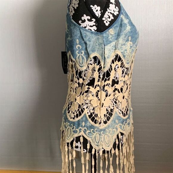 May &‎ July Women's Blue Tie-Dye Crochet Lace Blouse Size M - Picture 3 of 11